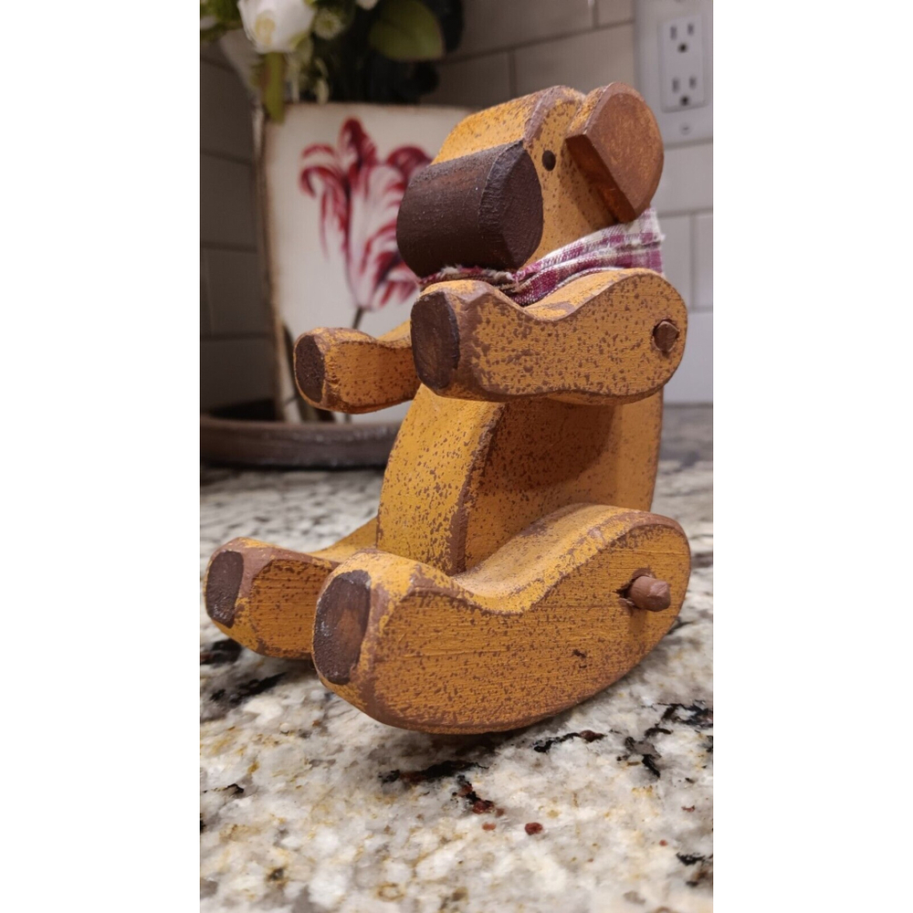 Adorable Jointed Wood Bear With Moving Legs And Scarf Teddy Possibly Ornament